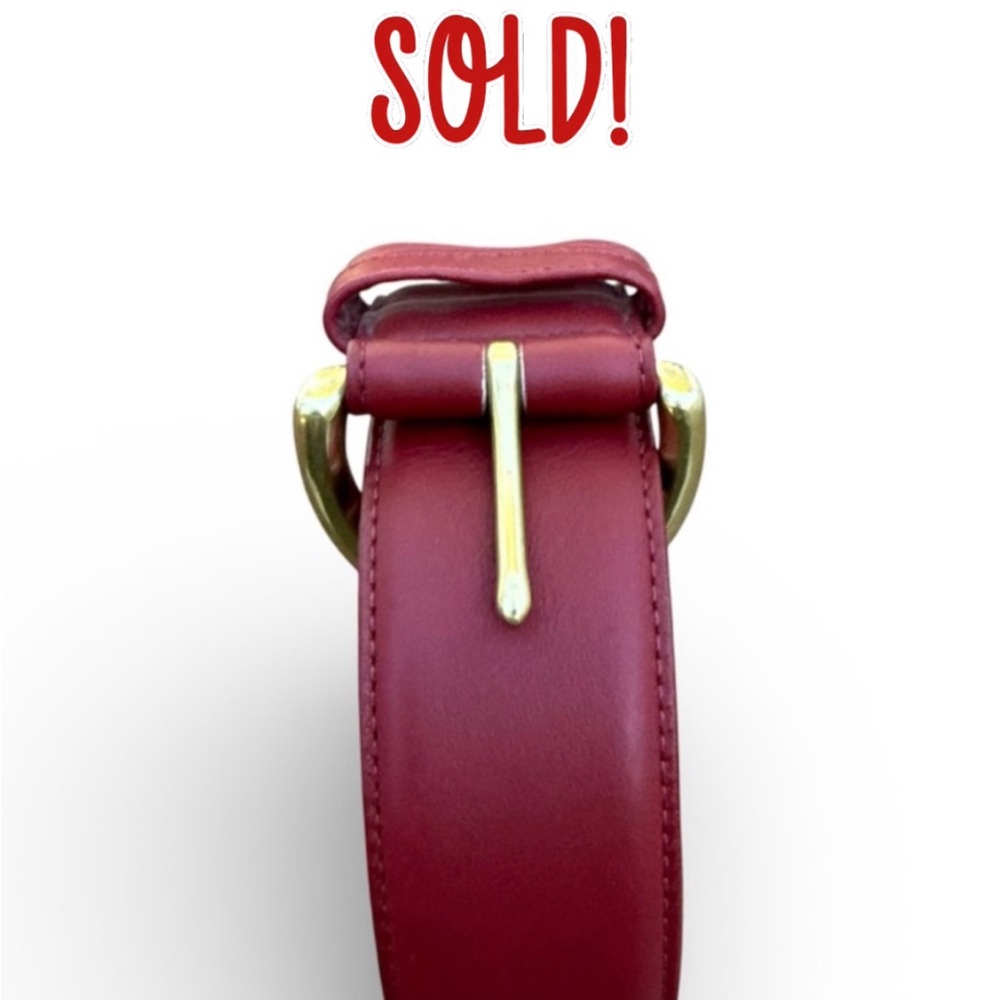 Vintage COACH Red Leather Belt 8500 Made in USA Size L Glove Tanned Solid Brass